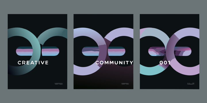 Abstract interlocking rings design with gradient colors and text on dark background