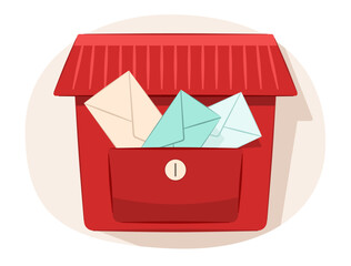 Red Mailbox with Post Envelope Inside for Postal and Correspondence Concept Illustration Clip Art