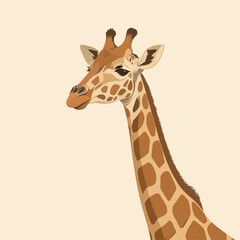 Giraffe head portrait, minimalist vector art, beige background, isolated
