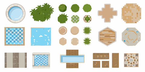 Collection of top down view landscape design elements for outdoor spaces and gardens © RanjanKumar