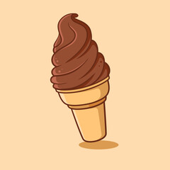 Cartoon chocolate ice cream cone illustration, perfect for dessert ads, cafe logo, or summer design.