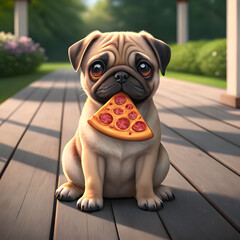 dog eating  pizza