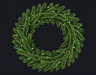 Christmas wreath with festive decoration on black background, holiday season celebration