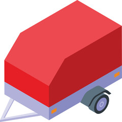 Red Rectangular Trailer With Light Grey Base And Grey Wheels And Orange Reflectors Isolated On Transparent Background