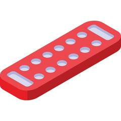 Red Remote Control With Multiple Circular Buttons And Light Blue Accents Isolated On A White Background