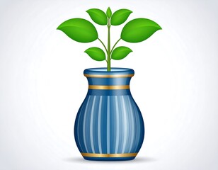 Illustration of a plant growing in a blue decorative vase against a white background