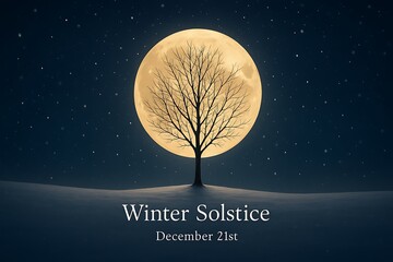 Minimal Night Landscape Featuring Glowing Lunar Disc, Quiet Snow Dune, and Elegant Typography for December 21st