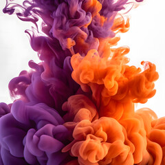 purple and orange smoke isolated on white background, 