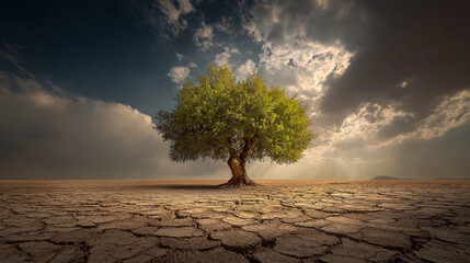 Drought resilience tree standing alone arid landscape nature photography dramatic skies low angle survival concept