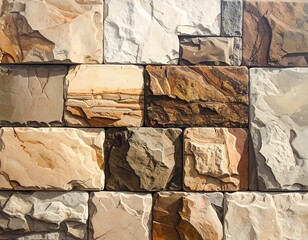 Close-up of a weathered stone brick wall, showcasing texture and natural colors