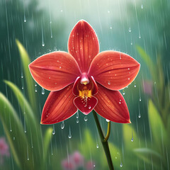 red orchid in the rain 