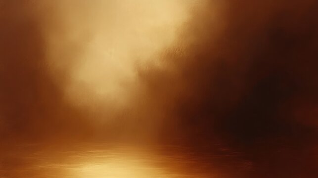 Warm golden light shining over a smooth reflective surface blending into a soft, dark surrounding atmosphere creating a serene and mysterious mood