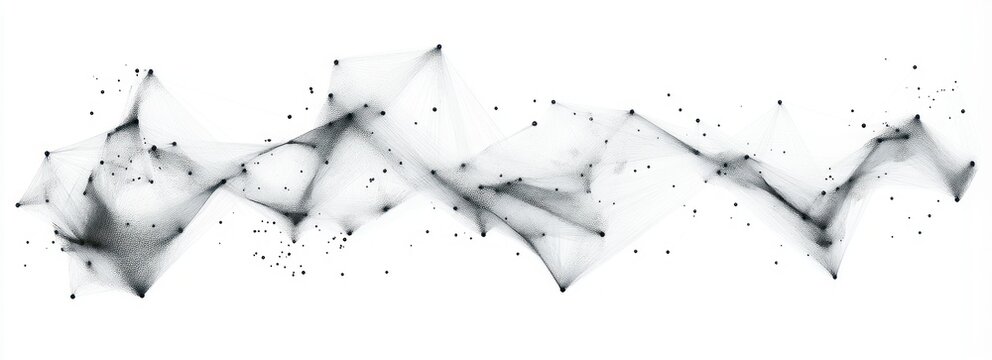 Abstract network of black points connected by thin lines creating a flowing, wave-like pattern on a white background