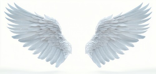 Obraz premium Pair of large white angel wings spread wide against a bright background, conveying purity and grace