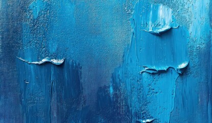 Close-up of textured thick blue paint strokes showcasing different shades and rough surfaces in an abstract pattern
