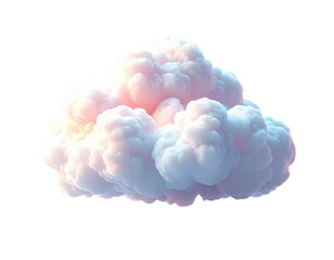A single beautiful fluffy cloud in pastel pink and blue colors isolated on a clean white background, a symbol of dreams and creativity