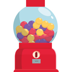Red Vintage Gumball Machine Filled With Colorful Round Candies and Transparent Glass Dome