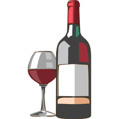 Red Wine Bottle and Glass With Blank Labels On White Background And Transparent Background Overlay