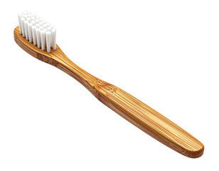 Eco-friendly bamboo toothbrush with soft white bristles for daily oral hygiene and sustainable dental care, isolated on a white background