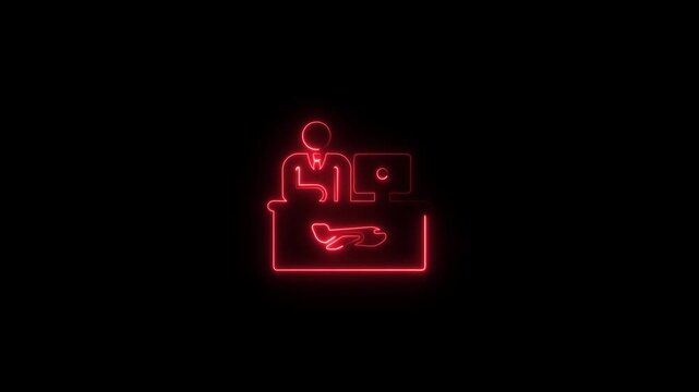 Neon red airport check-in desk icon on black counter