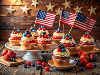 Patriotic cupcakes with american flags