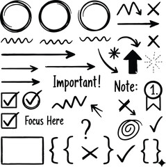 Set of hand drawn arrow icons vector design