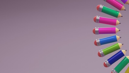 Color pencils arranged diagonally on pastel background