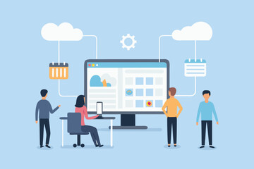 Team collaborating on a digital project with cloud integration and calendar reminders