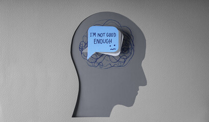 Mind, Mental Health and Self Talk Concepts. Speech Bubble with the Negative Mindset