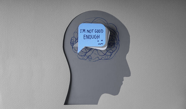 Mind, Mental Health and Self Talk Concepts. Speech Bubble with the Negative Mindset