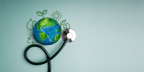 Earth with Stethoscope symbolizing sustainability, global environmental