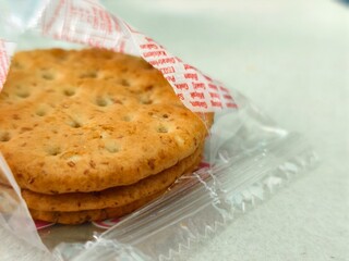 Macro View of Whole Grain Crackers with Seeds, Healthy Snack Background