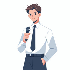 vector of young entrepreneur presenting using microphone