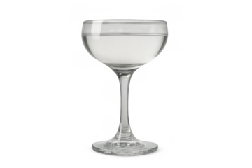 Coupe glass holding clear cocktail, drink, alcohol or liquid, glassware with transparent background