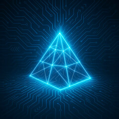 Abstract Neon Pyramid on Circuit Board