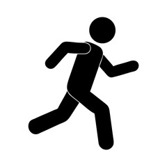 Silhouette of a stick figure running on a white background