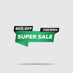 Big Set of Black & Green Promotion Badges – Sale, Discount, Special Offer, 90% Off Shopping Banner Stickers | Vector Illustration