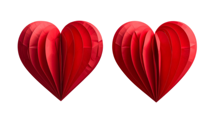   Layered paper heart duo in elegant 3D folded design, isolated on transparent background