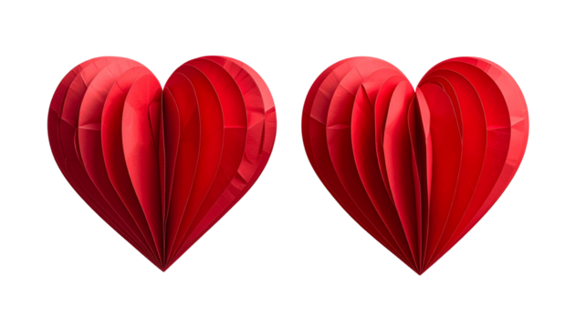   Layered paper heart duo in elegant 3D folded design, isolated on transparent background