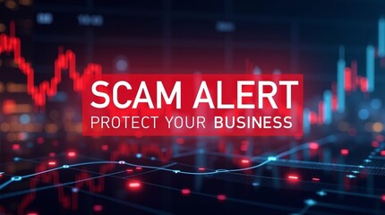 Scam alert graphic conveying urgency for businesses to stay vigilant against scams.