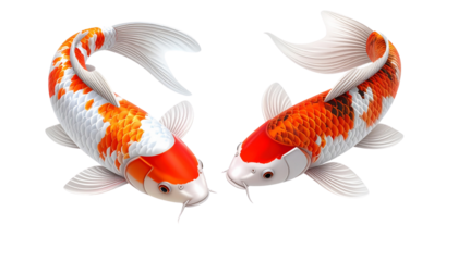 Koi fish duo in white, orange, and red tones, isolated on transparent background