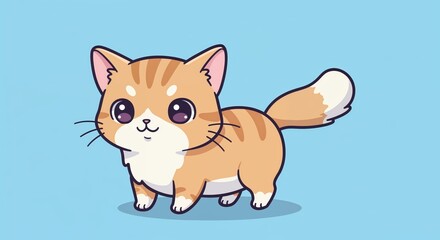 Obraz premium Adorable Kitten Illustration: A charming illustration captures the playful essence of a cute kitten, with its fluffy fur and endearing gaze, set against a simple backdrop.