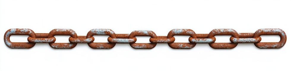 Obraz premium long metal chain with heavy rust and peeling light blue paint on white background