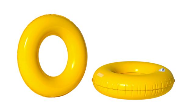  Inflatable swim tube bundle in yellow with white stripes, isolated on transparent background