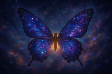 Glowing Butterfly with Galaxy Wings &mdash; Fantasy Cosmic Insect in Space
