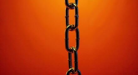 Fototapeta premium Iron Chain in the Warmth of the Light: A close-up view of a robust iron chain against a vibrant warm backdrop. A symbol of strength, durability, and a deep connection.