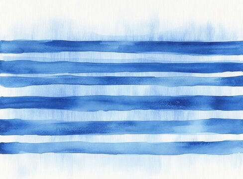 Abstract horizontal blue watercolor stripes on a white background with varying shades and soft blurred edges evoking calm and fluidity