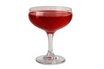 Elegant red cocktail in coupe glass on transparent background, refreshing alcohol drink for bar and restaurant design