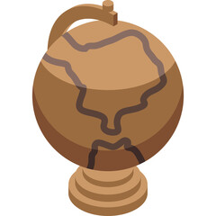 Retro Style Globe With Stand Featuring Continents In Brown And Tan On Transparent Background