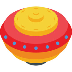 Retro Style Flying Saucer UFO Illustration With Red Orange Yellow Circular Layers And Blue Dot Accents On A Transparent Background
